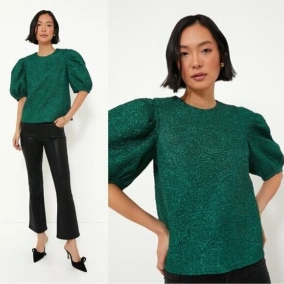 NEW TUCKERNUCK HYACINTH HOUSE Green Jacquard Noelle Blouse XS - Picture 1 of 7
